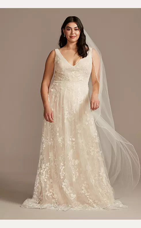 Floral Embroidered Wedding Dress with Veiled Train Image 1