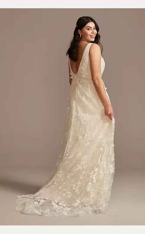 Floral Embroidered Wedding Dress with Veiled Train Image 2