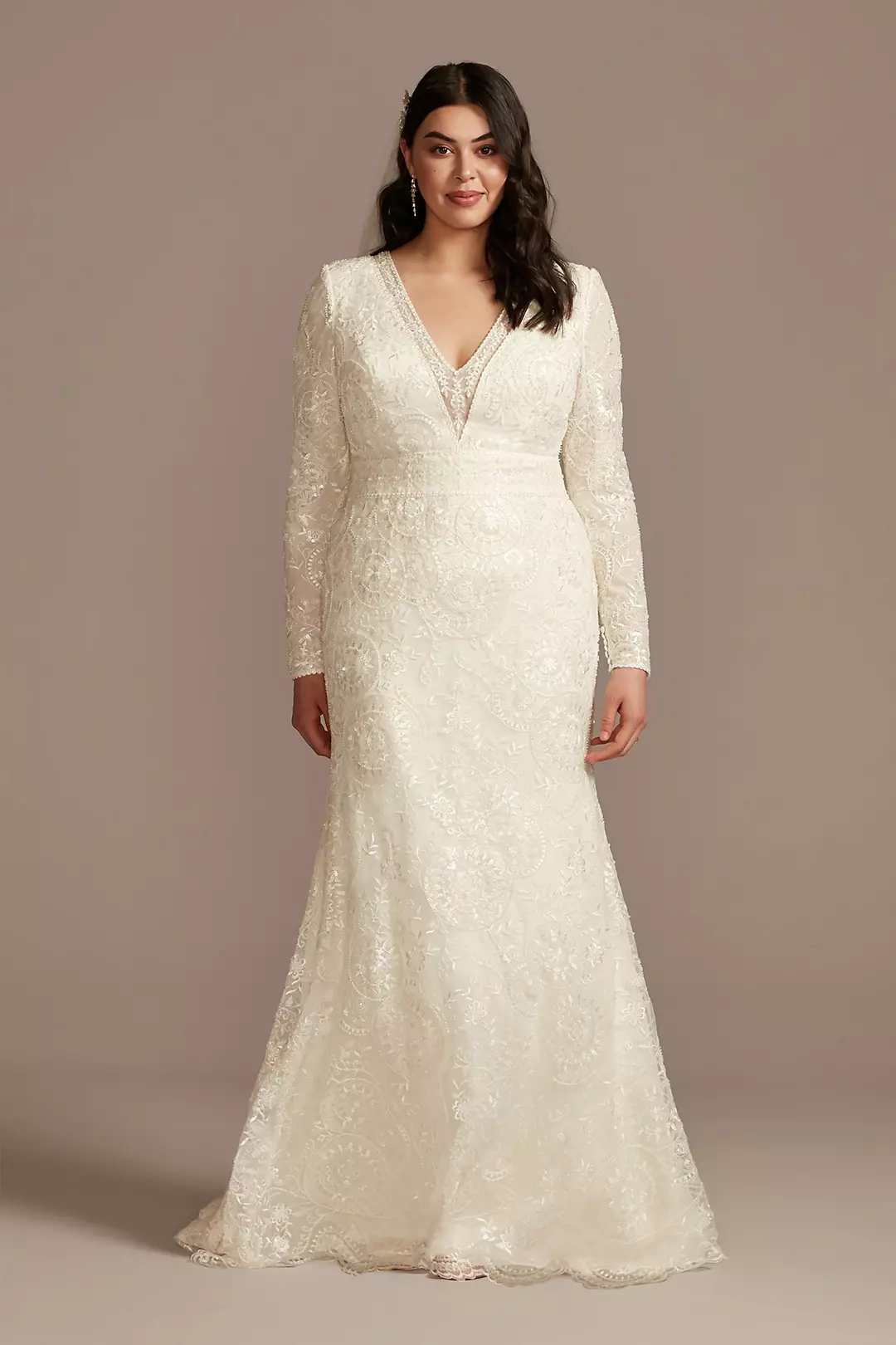 Sequin Embellished Wedding Dress with Scallop Hem Image 1