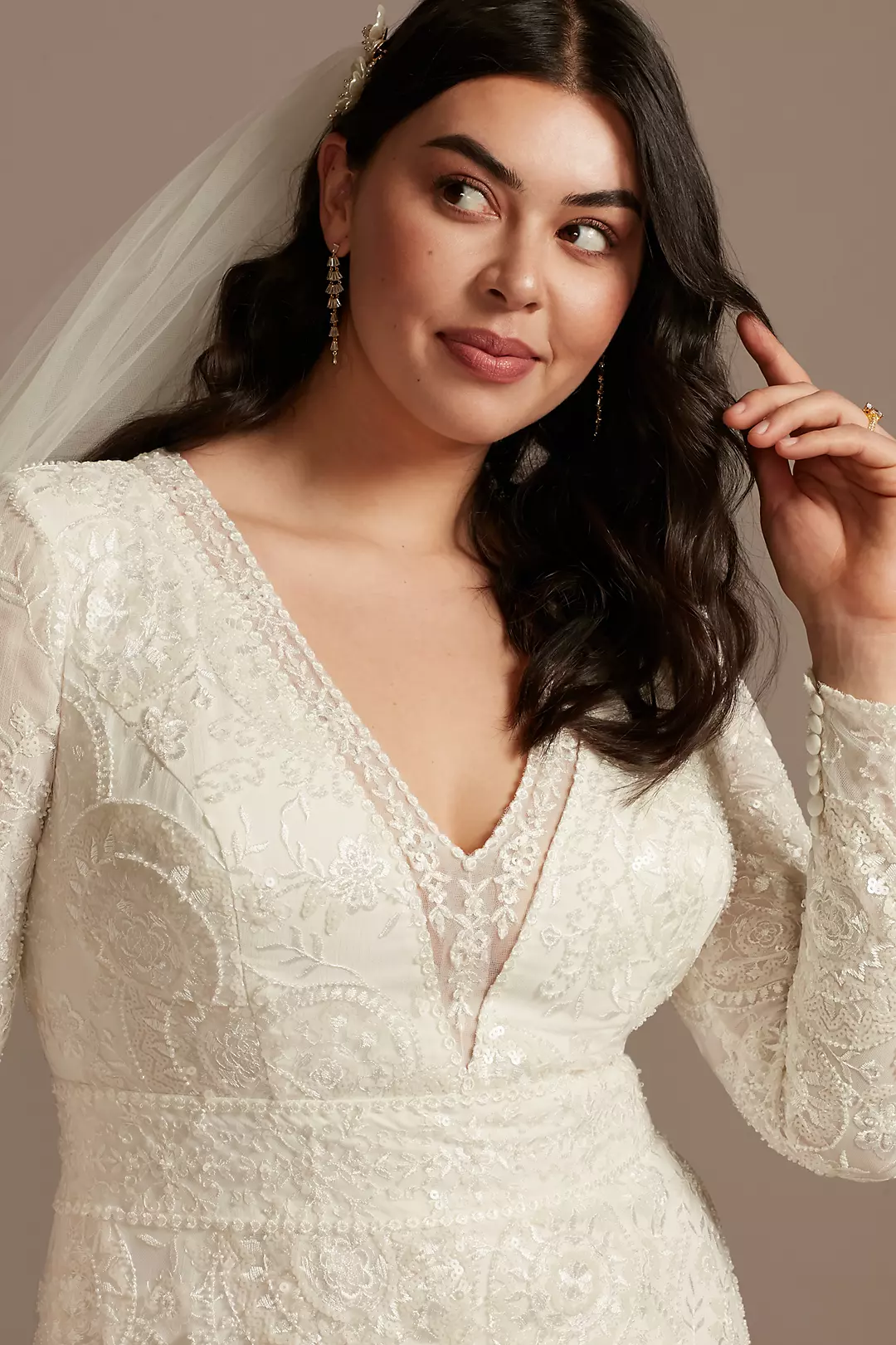 Sequin Embellished Wedding Dress with Scallop Hem Image 3