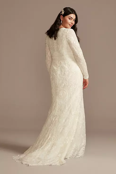 Sequin Embellished Wedding Dress with Scallop Hem Image 2