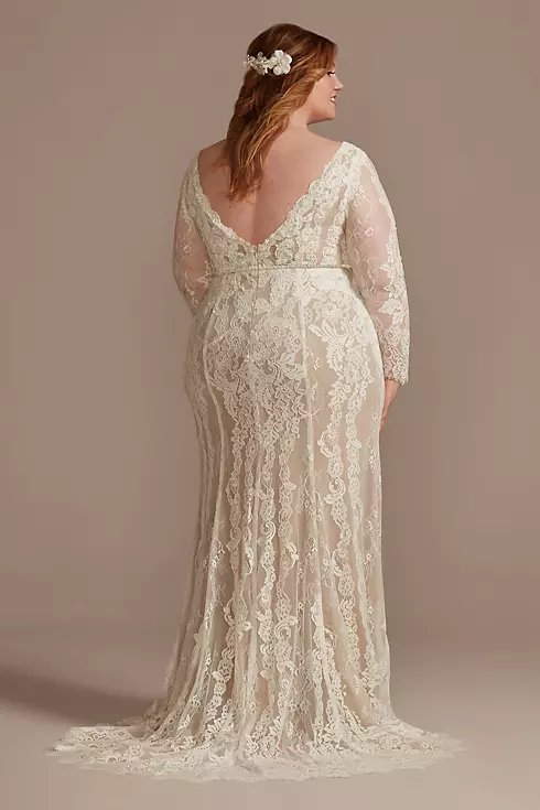 Illusion Plunge Long Sleeve Lace Wedding Dress Image 2