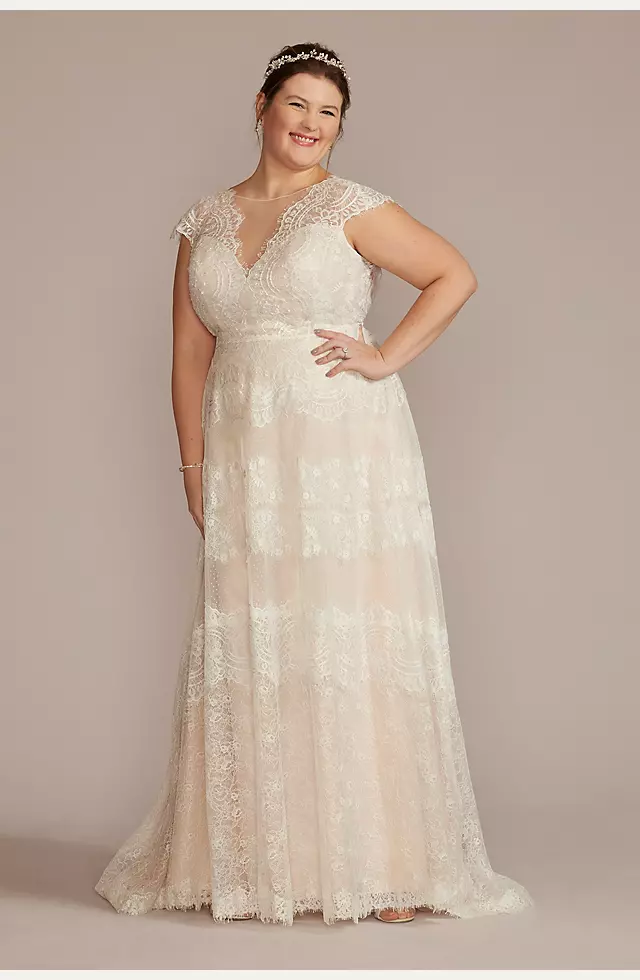 High Neck Cap Sleeve Lace A-Line Wedding Gown Image