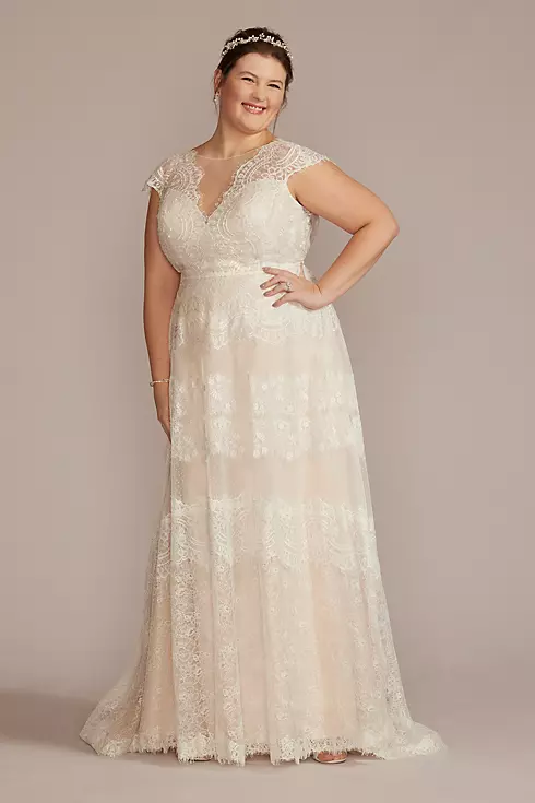High Neck Cap Sleeve Lace A-Line Wedding Gown Image 1