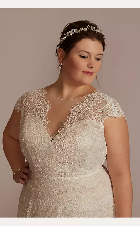 High Neck Cap Sleeve Lace A-Line Wedding Gown Image 3