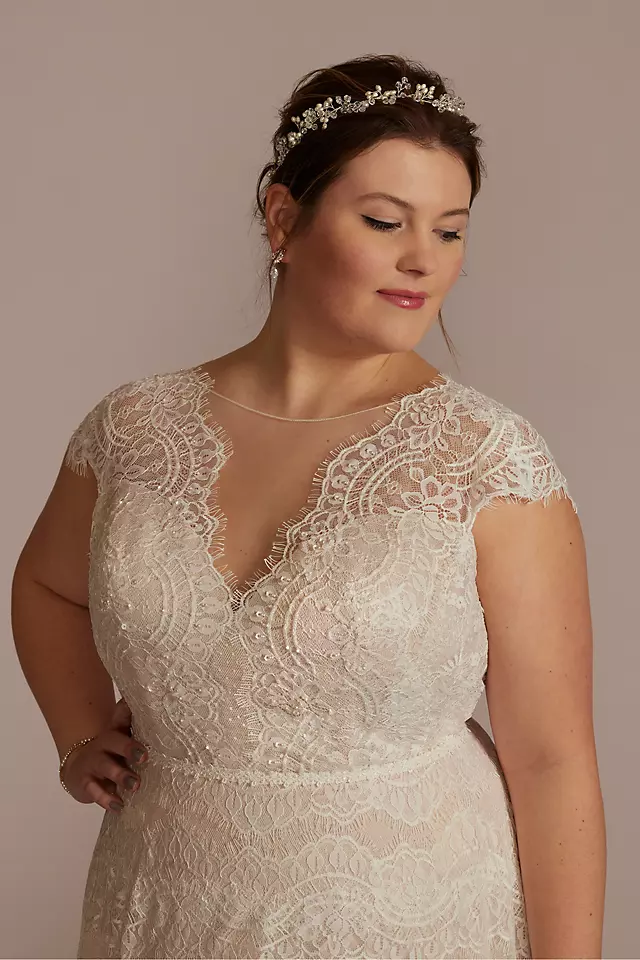 High Neck Cap Sleeve Lace A-Line Wedding Gown Image 3