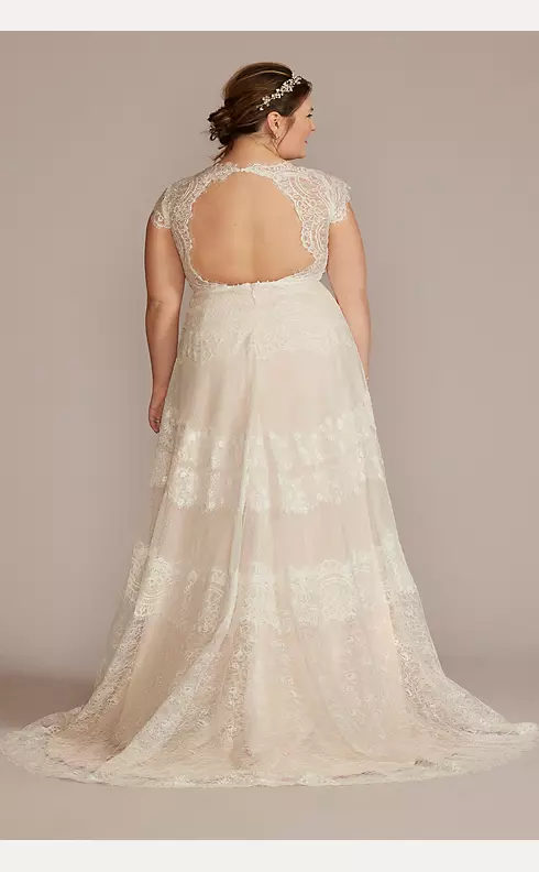 High Neck Cap Sleeve Lace A-Line Wedding Gown Image 2