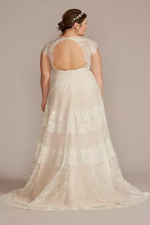High Neck Cap Sleeve Lace A-Line Wedding Gown Image 2