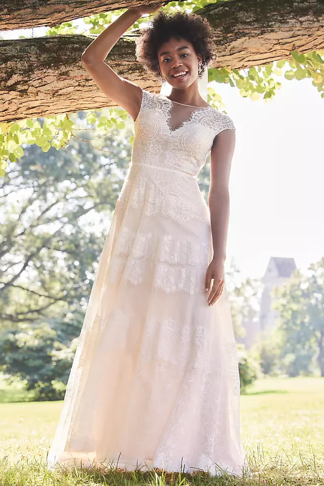 High Neck Cap Sleeve Lace A-Line Wedding Gown