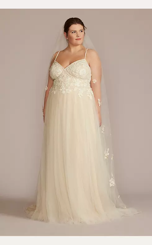 Beaded Lace Applique Tulle A-Line Wedding Gown Image 1
