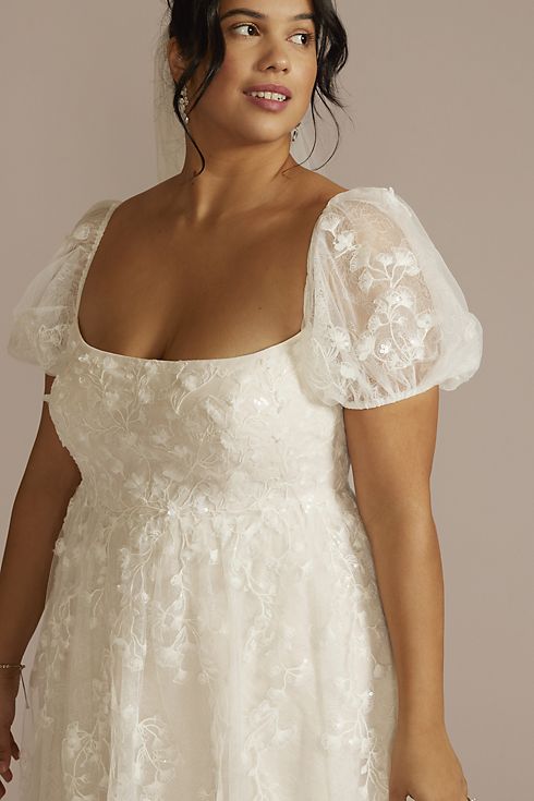 Embroidered Puff Sleeve Empire Waist Wedding Dress Image 4
