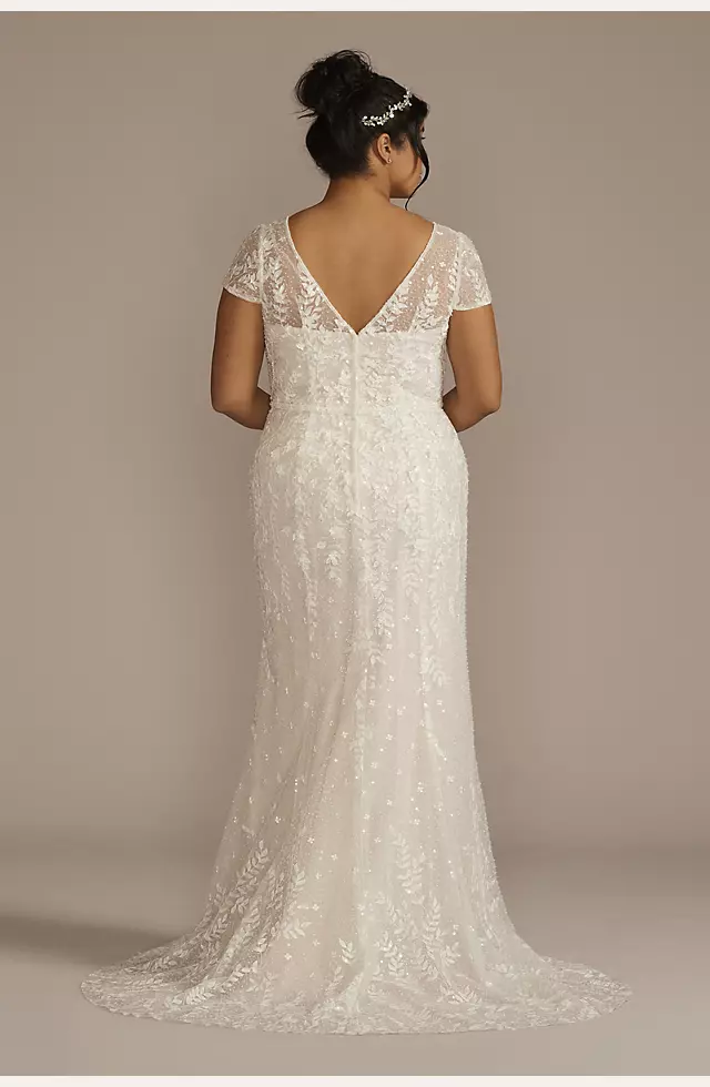 Cap Sleeve V-Neck Beaded Lace Sheath Wedding Dress Image 2