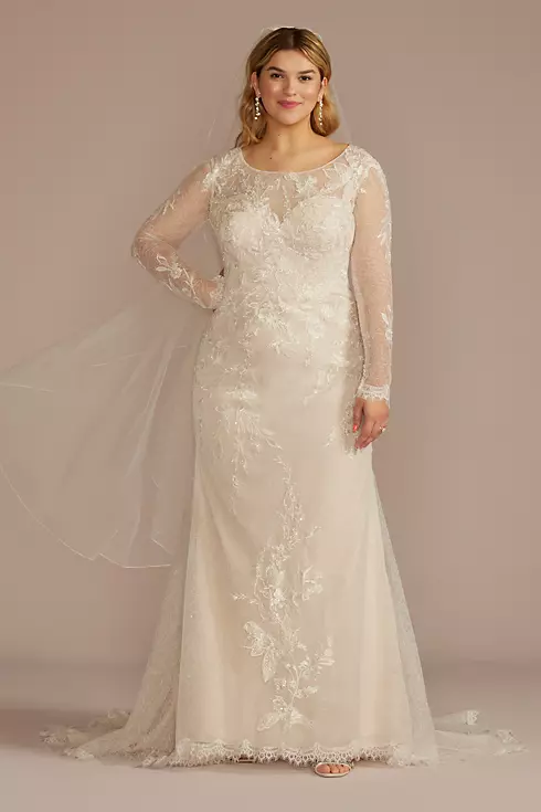 Allover Lace Long Sleeve Sheath Wedding Dress Image 1