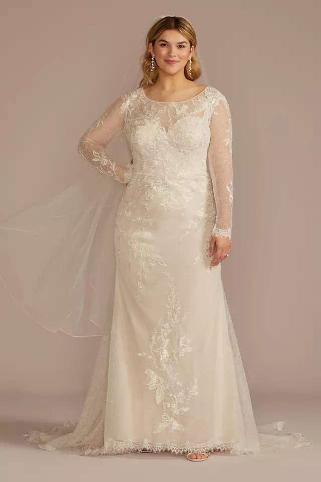 Allover Lace Long Sleeve Sheath Wedding Dress Image