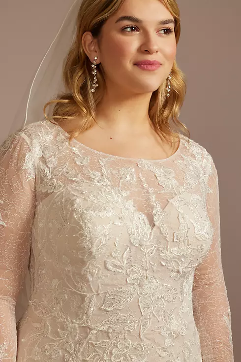 Allover Lace Long Sleeve Sheath Wedding Dress Image 3