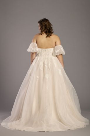 Melissa Sweet Beaded Organza A-Line Wedding Dress in Soft White/Stone | Size: 6 | David's Bridal