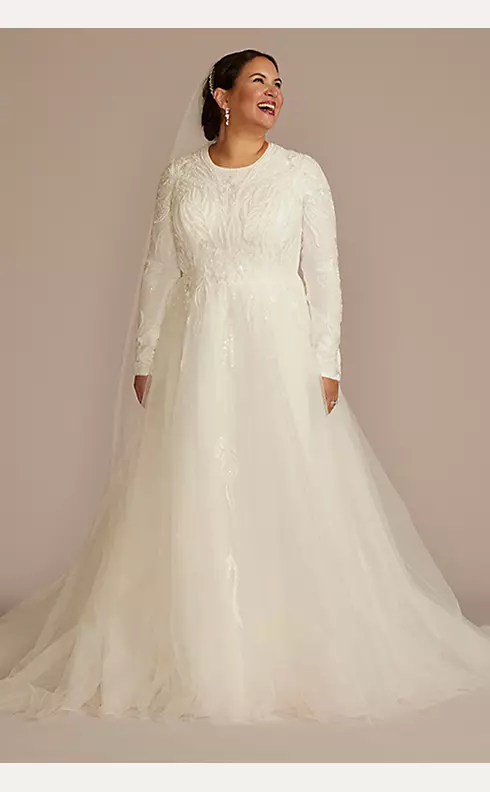 Lace Applique Tulle A-Line Modest Wedding Dress Image 1