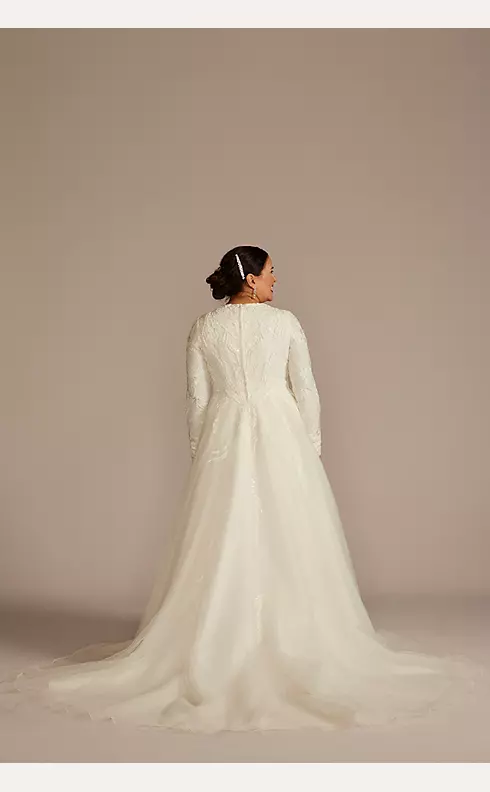 Lace Applique Tulle A-Line Modest Wedding Dress Image 2