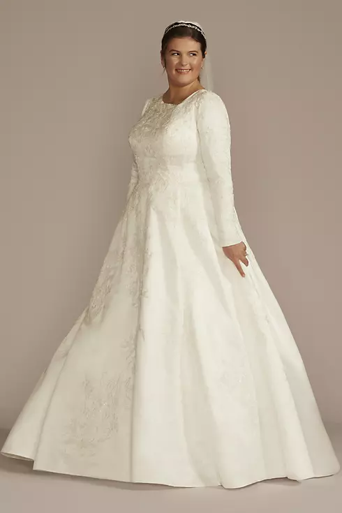 Long Sleeve Beaded Lace Modest Wedding Dress Image 1