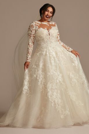 Lace Illusion Long Sleeve Plus Size Wedding Dress David S Bridal