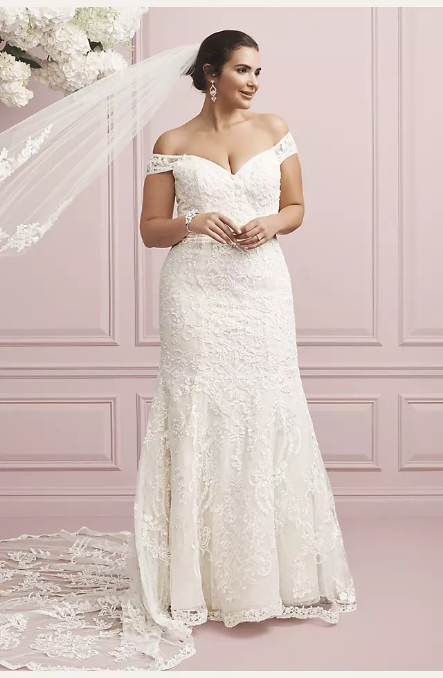As-Is Beaded Lace Mermaid Plus Size Wedding Dress Image 5