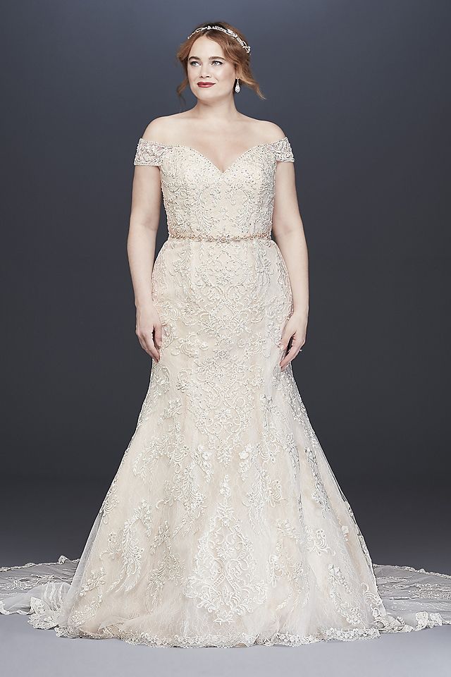 As-Is Beaded Lace Mermaid Plus Size Wedding Dress Image 1