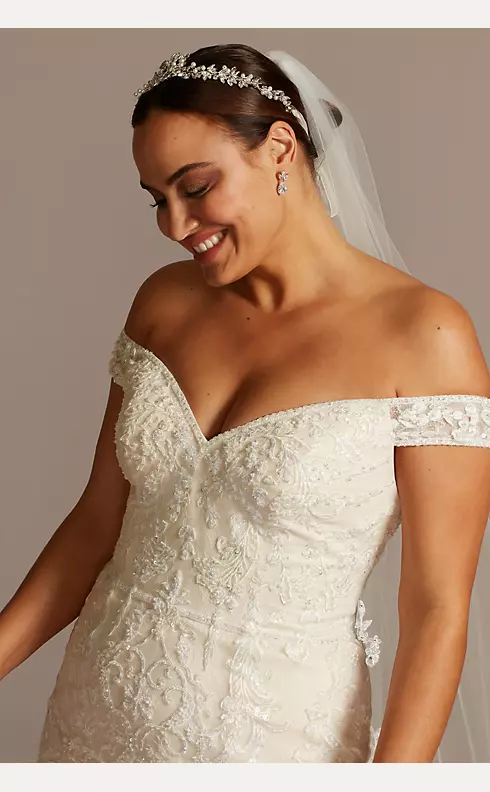 Oleg Cassini Lace Applique Mermaid Strapless Wedding Dress 4XLCWG912 14 Solid Ivory Missy - Solid Ivory, 14