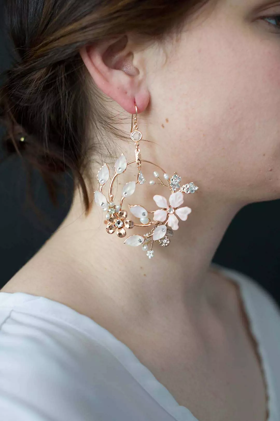 Floral Sculpture Freshwater Pearl Hoop Earrings Image