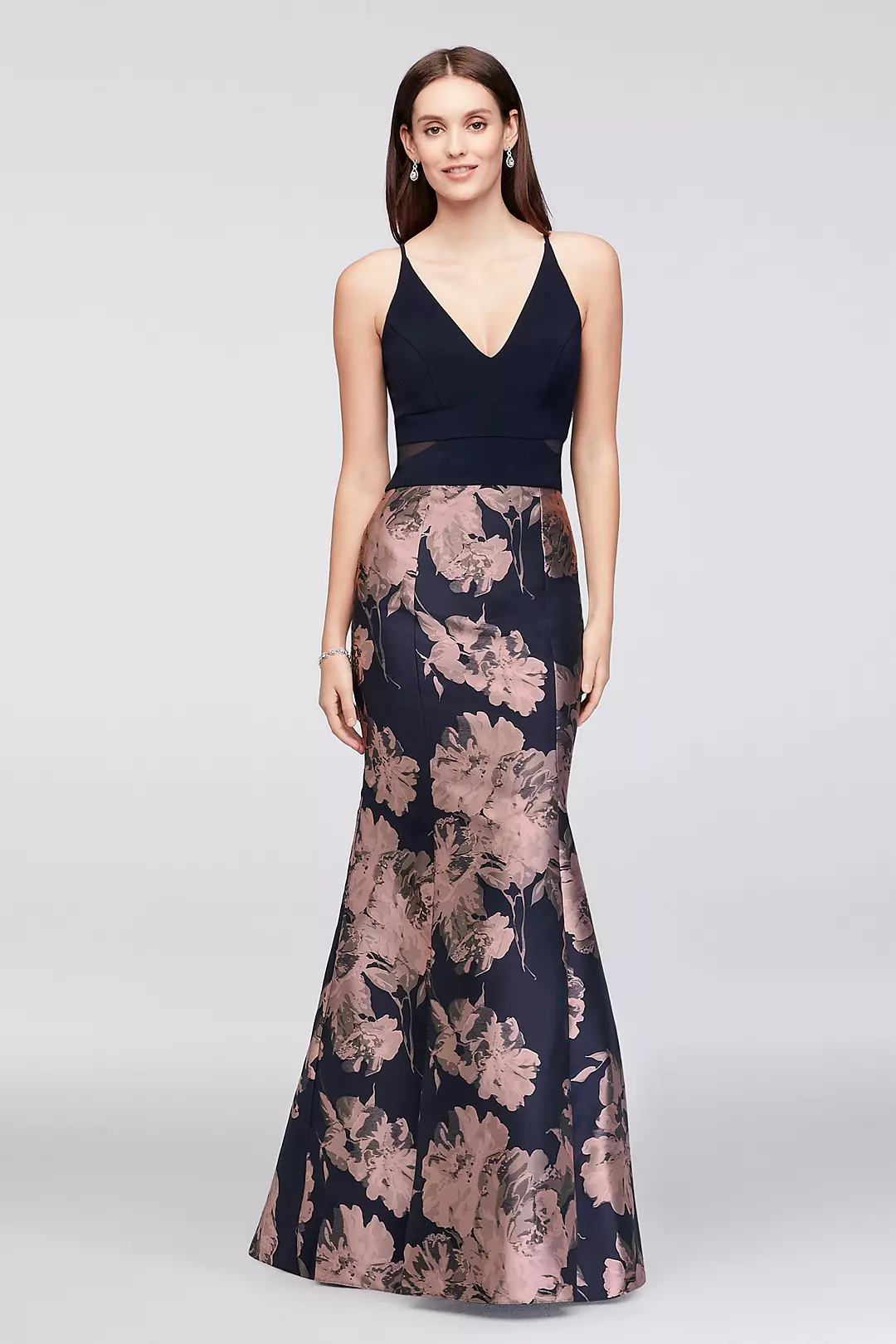 V-Neck Jersey and Brocade Mermaid Gown Image