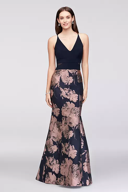 V-Neck Jersey and Brocade Mermaid Gown Image 1
