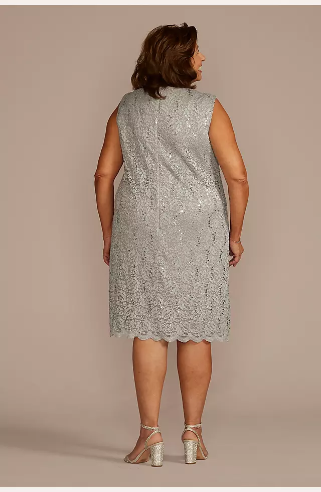 Beaded Lace Short Sheath Dress with Jacket Image 5