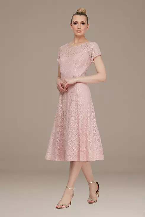 Cap Sleeve Sequin Lace Tea-Length Cocktail Dress Image 1