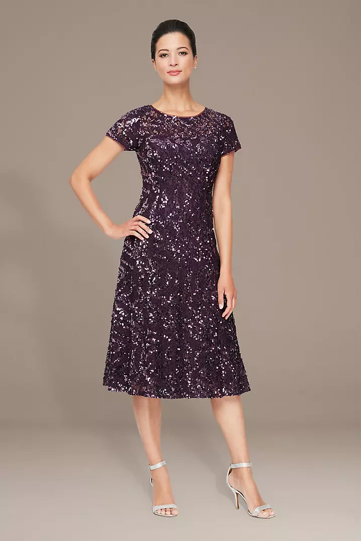 knee length dresses for ladies Rowena Sequin Lace Dress Retrofete