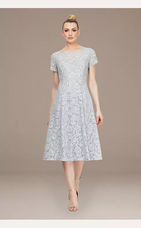 Sequin Lace Cap Sleeve Tea-Length Dress Image 1