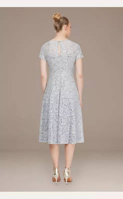 Sequin Lace Cap Sleeve Tea-Length Dress Image 2