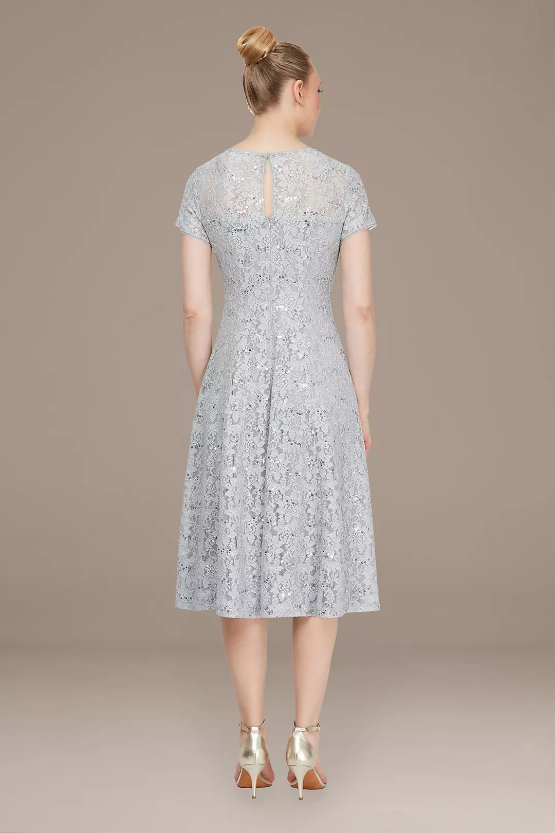 Sequin Lace Cap Sleeve Tea-Length Dress Image 2