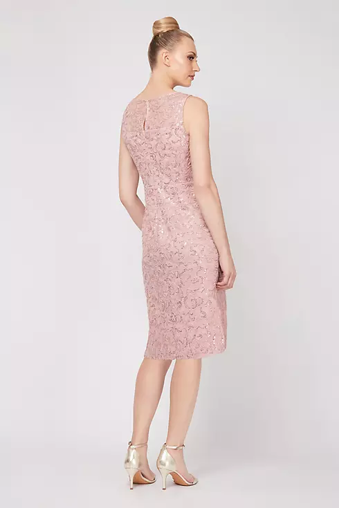 Embroidered Sequin Lace Dress with Chiffon Capelet Image 4