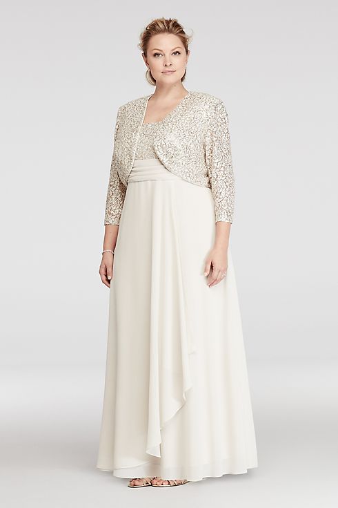 Chiffon Dress with Sequin Lace Jacket and Bodice Image