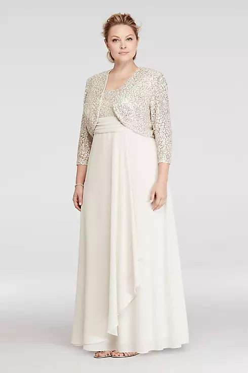 Chiffon Dress with Sequin Lace Jacket and Bodice Image 1