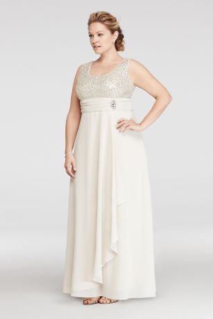 Chiffon Dress with Sequin Lace Jacket and Bodice | David's Bridal