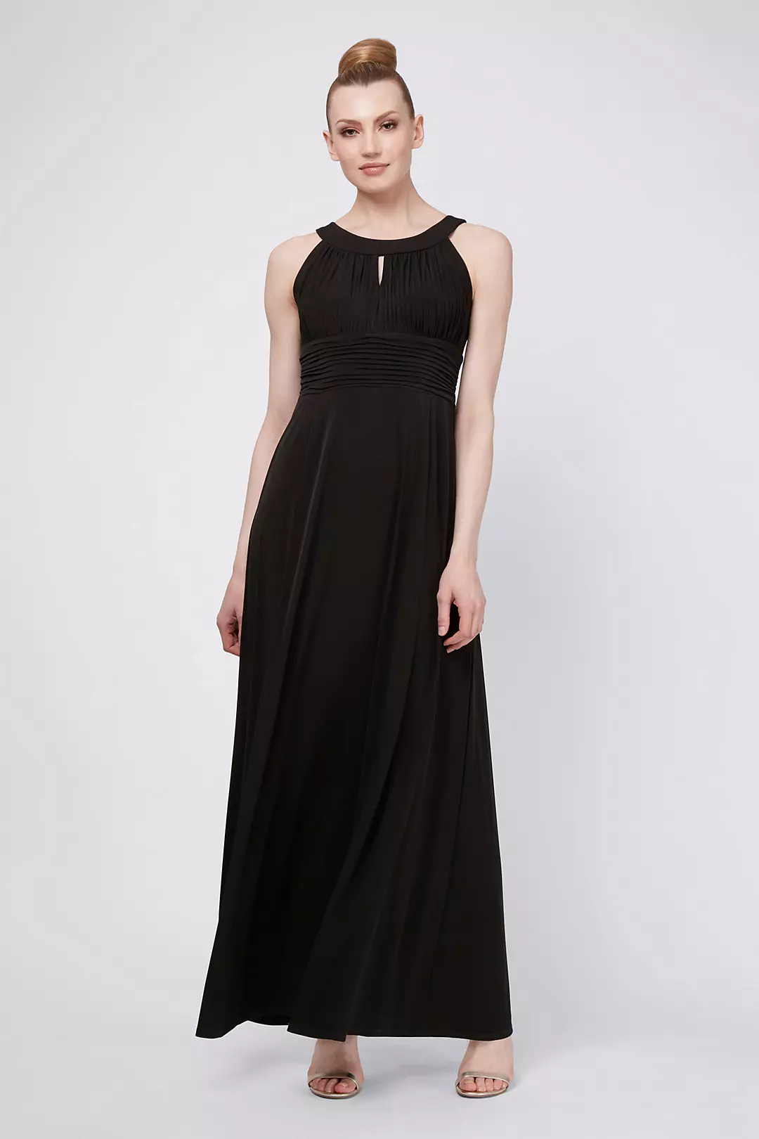 Keyhole Round Neck Chiffon Dress with Ruched Waist | David's Keyhole Round Neck Chiffon Dress with Ruched Waist | David's