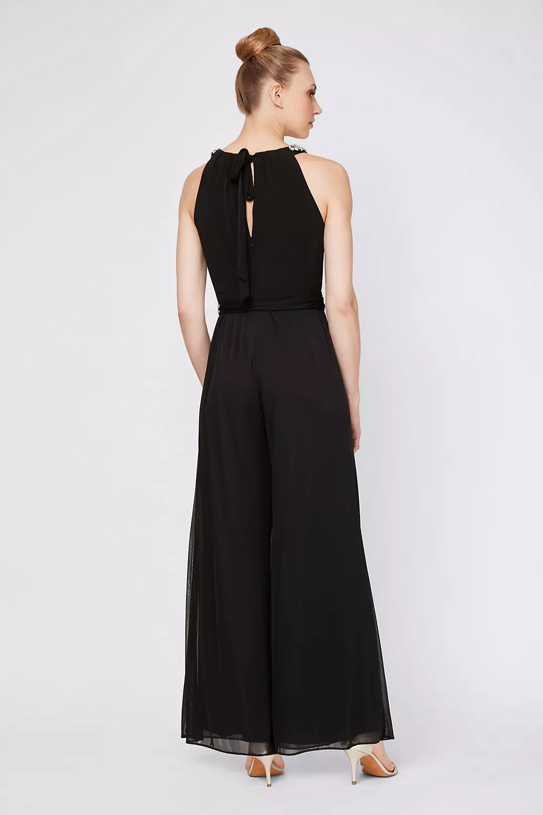 Chiffon Jumpsuit with Beaded Neckline and Sash Image 2