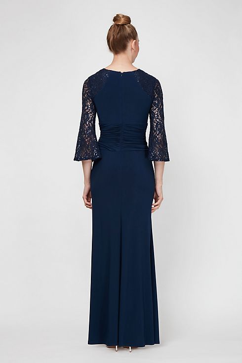 Sequin Lace Long Sleeve Ruched Jersey Dress Image 2