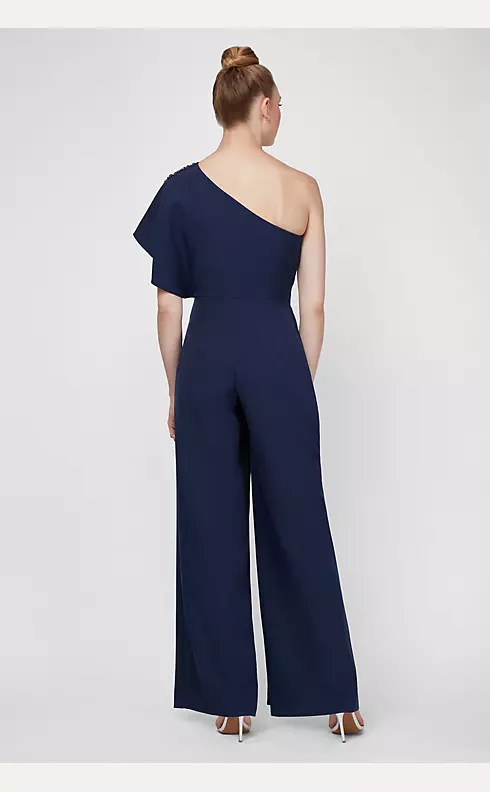 Beaded One-Shoulder Jumpsuit with Chiffon Overlay Image 2