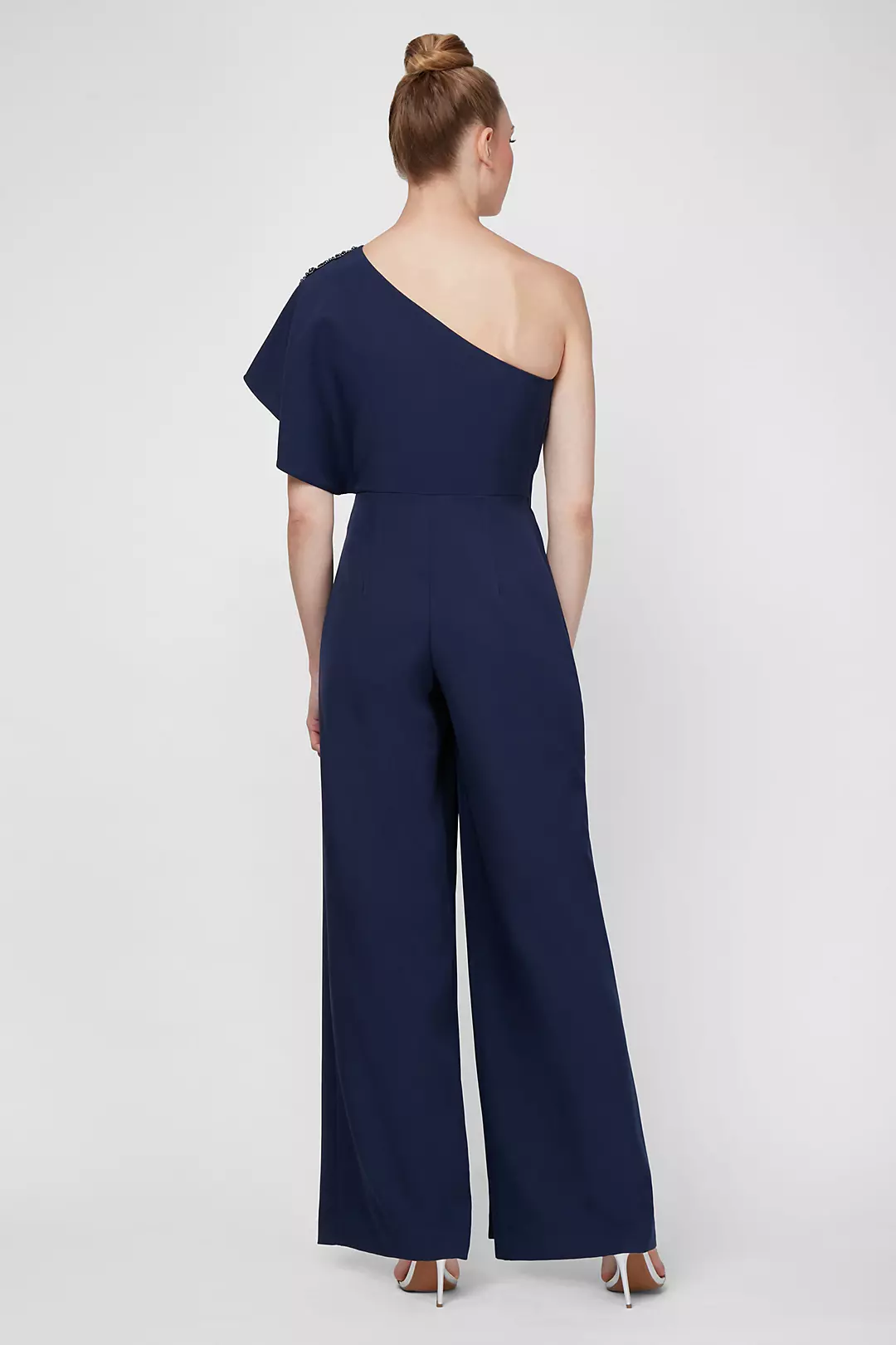 Beaded One-Shoulder Jumpsuit with Chiffon Overlay Image 2