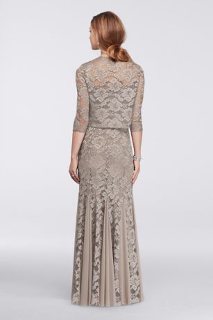Metallic Lace Jacket Dress with Godets | David's Bridal