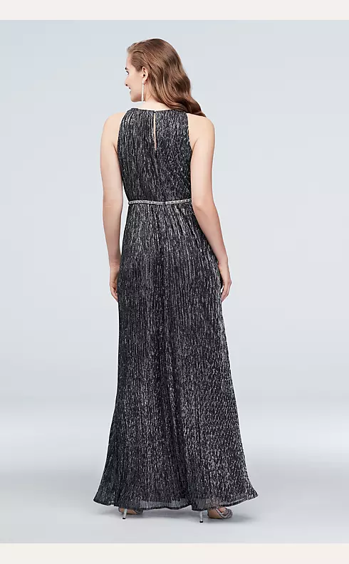 Shimmer Metallic Halter Gown with Beaded Belt Image 2