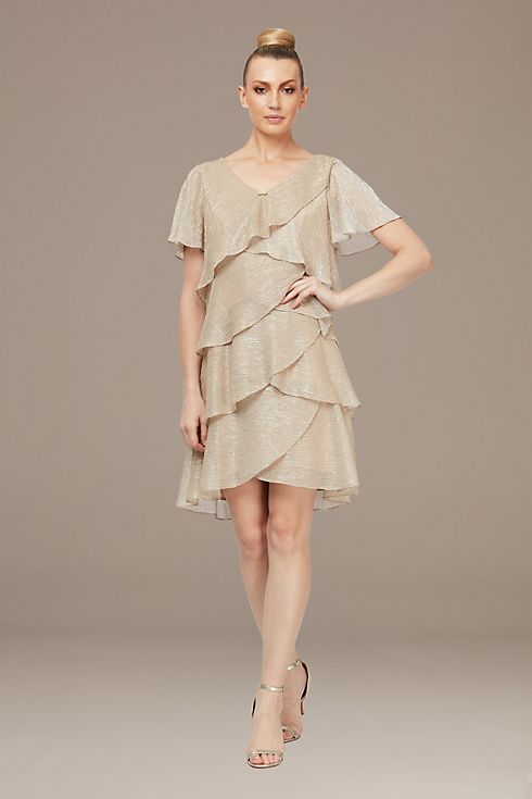 Shimmer Knee-Length Tiered Ruffle Dress Image