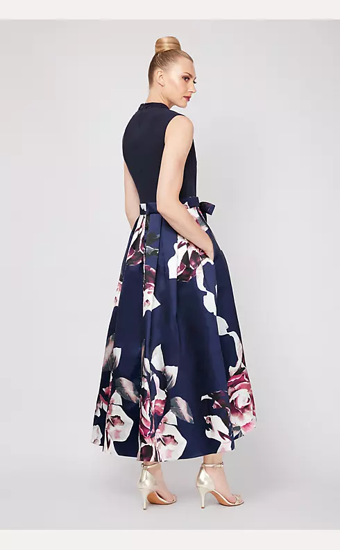 V-Neck Floral Printed Mikado High-Low Ball Gown Image 2
