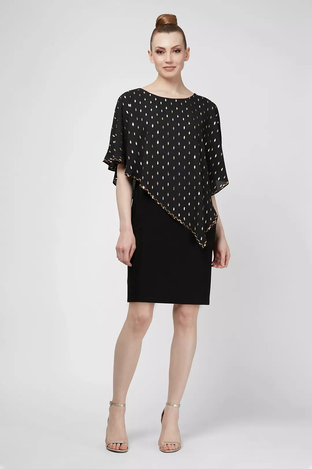 Short A-Line Dress with Metallic Printed Capelet Image